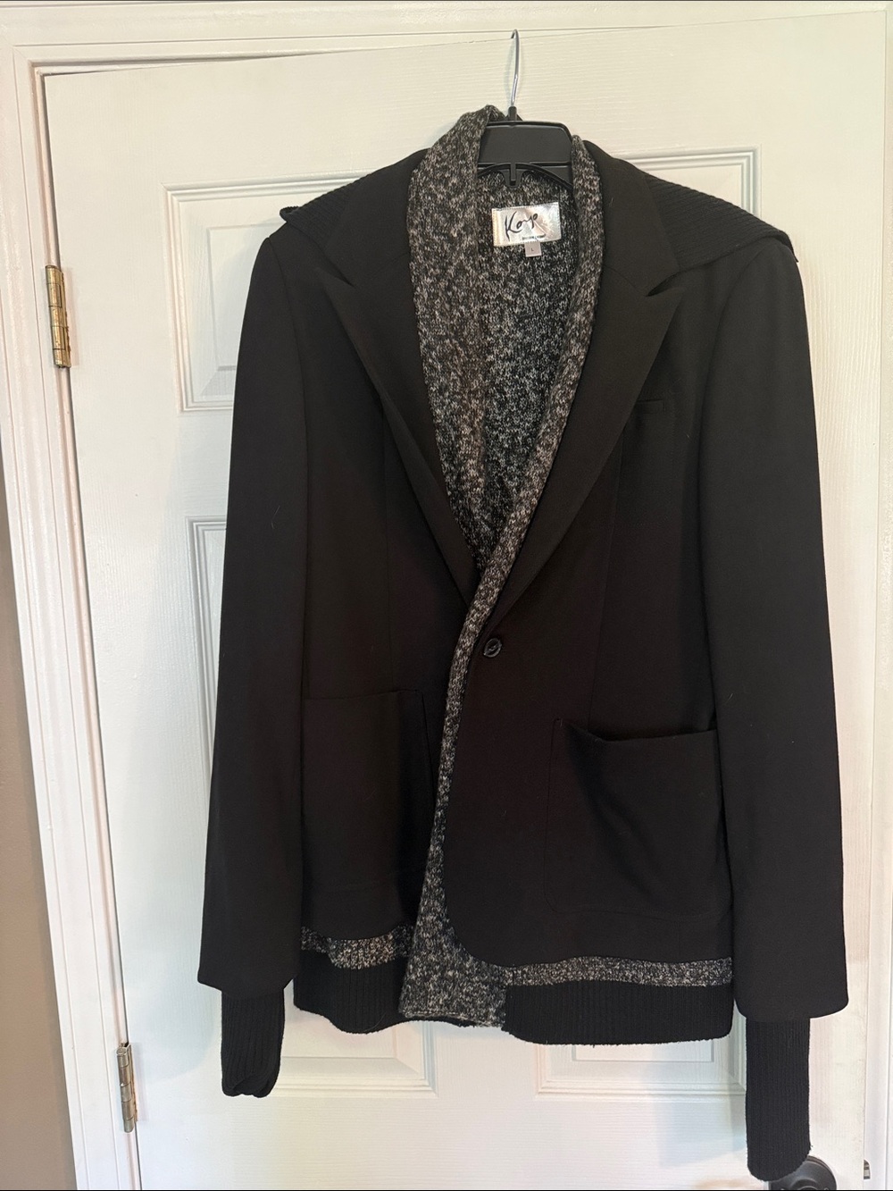 Men's Black Pea Coat with Gray Knit Inner Layer - Koi